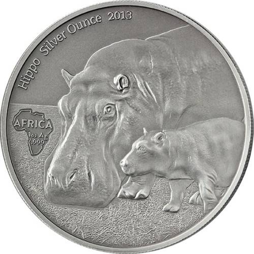 Congo-1000-Francs-Antique-Finish-2013-Nilpferd-Hippo-Silver-Ounce-I