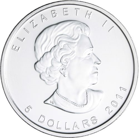 Kanada-5 Dollar-2011-AGstgl-Wolf-Vergoldet-RS