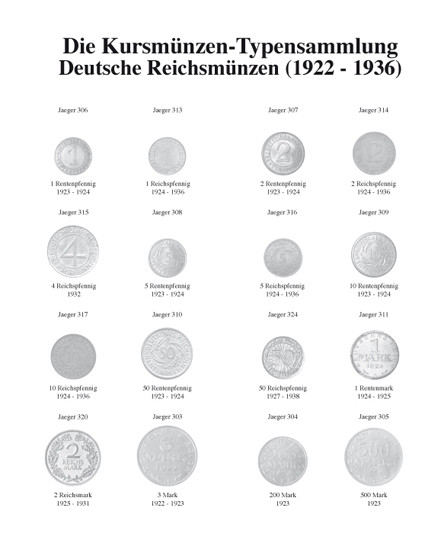 Kursmünzen-Typen-Sammlung aus der Weimarer Republik - 16 Münzen  1919-1933