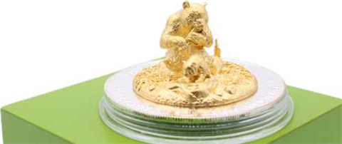 Ruanda-1000 FRW-2015-AGstgl-vergoldet-3D-Panda-Etui
