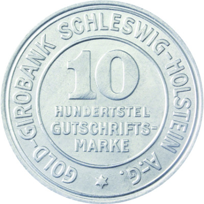 N 39 -  10- Hundertstel Gutschrifts-Marke 1923 der Provinz Schleswig-Holstein 