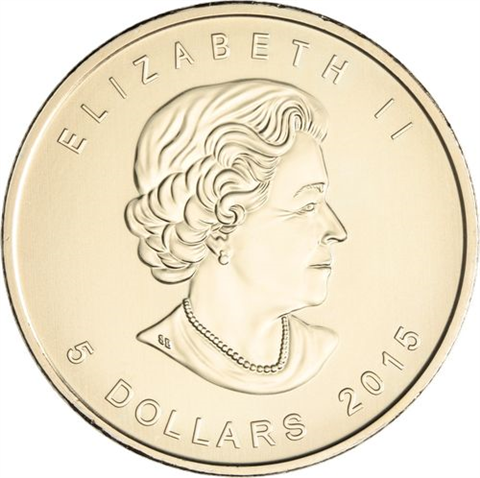 Kanada-5 Dollar-2015-AGstgl-Rotschwanzadler-FD-vergoldet-RS