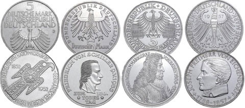 Die Ersten Vier 5 DM Silbermünzen der BRD 