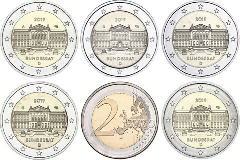 Neue 2 Euro Münze 2019  Bundesrat – Serie Bundesländer Gedenkmünzen Satz 