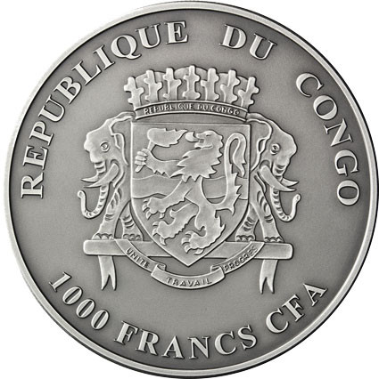 Kongo 1000 Francs 2017 Antique Finish Chamäleon