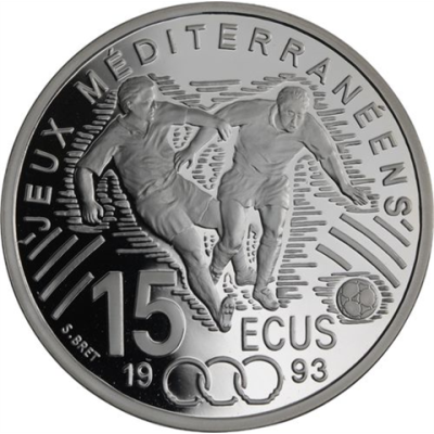 Frankreich-100 Francs 15 Ecus-1993-AGpp-Zwei Fussballspieler-RS
