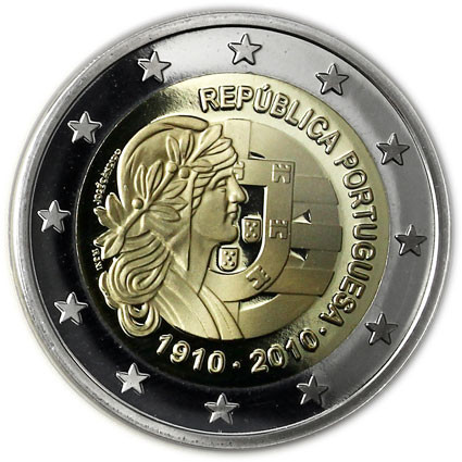 Portugal 2 Euro Sammlermünze  2010 PP 100 Jahre Republik Portugal