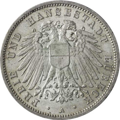 Kaiserreich-3-Mark-1908-1914-Stadtwappen-Lübeck-J.82-I