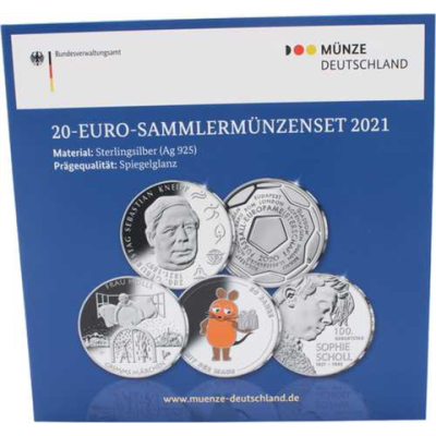 Deutschland-5x20 Euro-2021-AGpp-Komplett Set-Folder