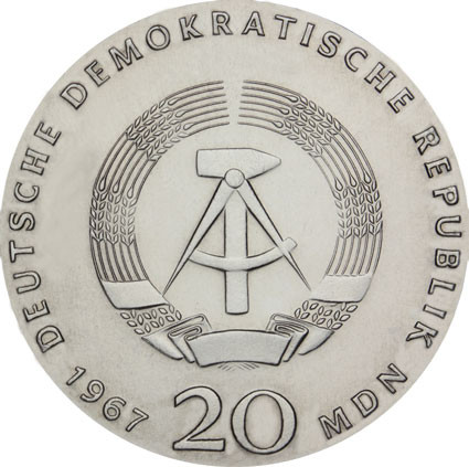 DDR 20 Mark 1967  Wilhelm von Humboldt Probe mit Randschrift 20 Mark