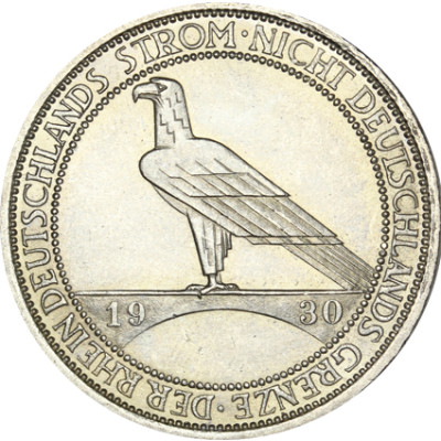 J. 345 Weimar 3 Reichsmark  1930 Rheinlandräumung Sonderpreis