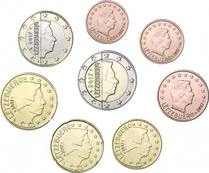 Kursmünzen Luxemburg 1 Cent - 2  Euro  2017 bfr. 