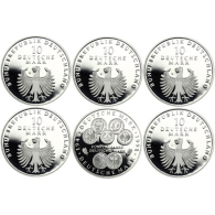 Deutschland-5x10-DM-Silber-1998-PP-50-Jahre-Deutsche-Mark-MzzADFGJ