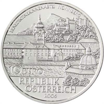 Österreich-10-Euro-2006-Silber-bfr-Benediktinerabtei-Nonnberg-RS