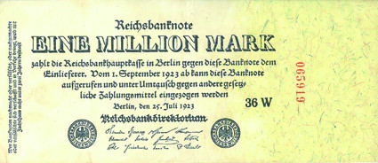 Banknote Inflation 1 Million  Mark Reichsbanknote 