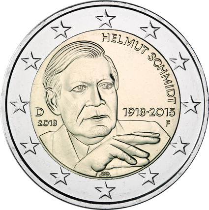 Deutschland 2 Euro Muenze  2018 Helmut Schmidt Mzz. F 