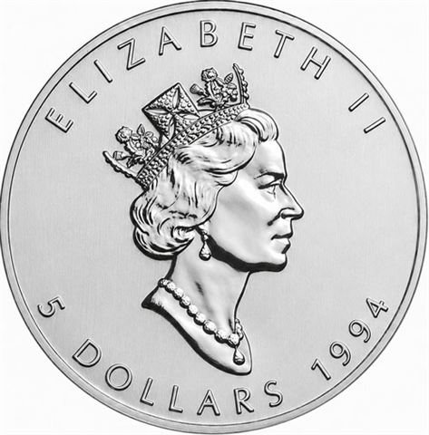 Kanada-5-Dollar-1994-1-Unze-Silber-Maple-Leaf-RS