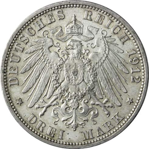 Kaiserreich-3-Mark-1908-1914-Stadtwappen-Lübeck-J.82-I