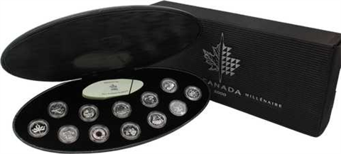 Kanada-12x25cents-2000-AG-Millenium Box-Etui