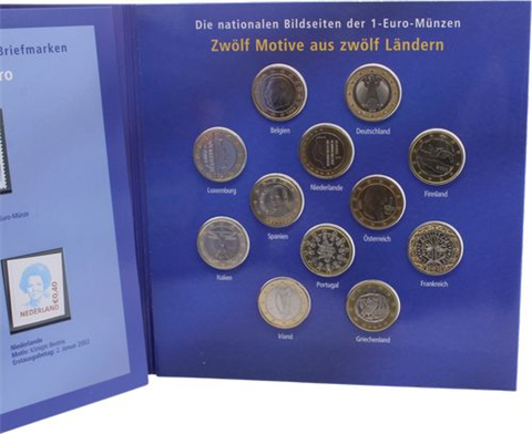 Mix-12x1Euro-Der Euro 2002 mit Briefmarken-Folder
