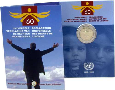 Belgien 2 Euro 2008 Menschenrechte im Blister