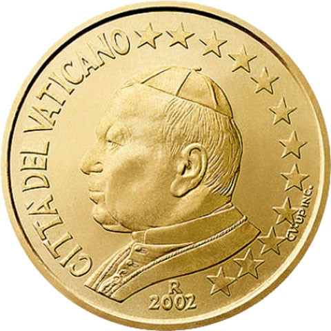 VatikanKursmünzen 50 Cent 2002 Stgl. Papst Johannes Paul II