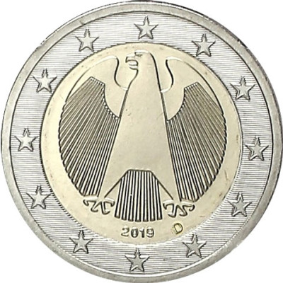 Deutschland 2 Euro Kursmuenzen  Motiv Bundesadler geprägt 2019 iMünzprägestätte München 