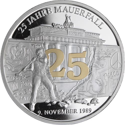 Deutschland-Medaille-2014-PP-25 Jahre Mauerfall-Teilvergoldet-RS