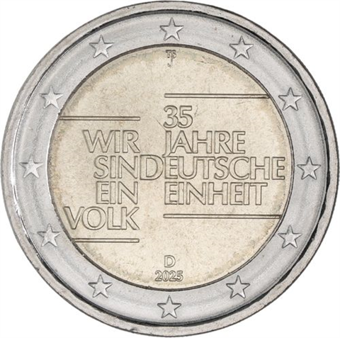 Deutschland-2 Euro-2025-bfr-Deutsche Einheit-Mzz.J-RS