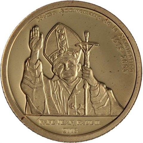 Kongo-20 Francs-2003-AUpp-Papst und Löwe-RS