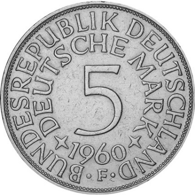 5 DM Umlaufmünzen 1960 Mzz. F - Silberadler Heiermann 