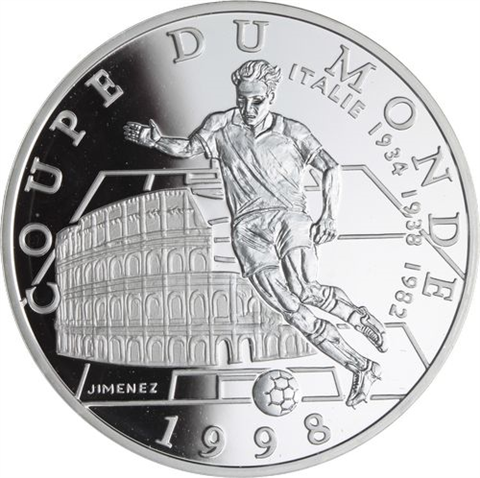 Frankreich-10 Francs-1997-AGpp-World Cup 1998-Fußballer Colloseum-RS
