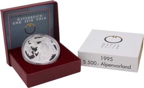 Österreich-500Schilling-1995-AGpp-Alpenvorland-Etui