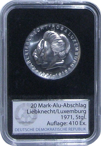J.1533A - DDR 20 Mark 1971 Liebknecht Luxemburg Aluminium Abschlag