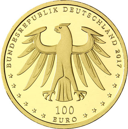 100-Eu­ro-Gold­mün­ze 2017 Lu­ther­ge­denk­stät­ten Eis­le­ben und Wit­ten­berg