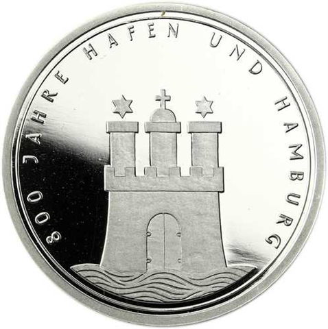 Deutschland 10 DM Silber 1989 PP 800 Jahre Hafen und Hamburg I