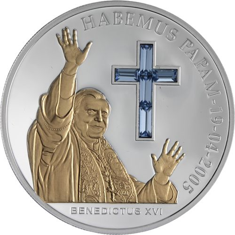 Mix-20xGedenkmünzen-Papst mit Swarowski vergoldet-Paul und Benedikt-Kassette