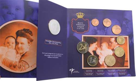 Niederlande-3,88 Euro+Medaille-2003-Stgl-KMS Geburtensatz-Folder