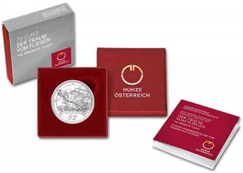 Österreich-20-Euro-2019-Silber-PP-2019-Motorflug-Etui