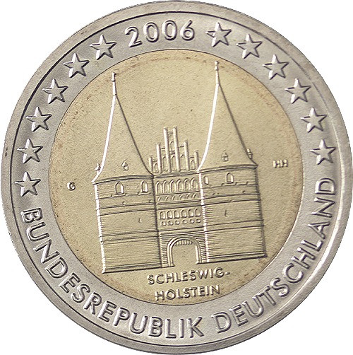 Deutschland 2 Euro 2006 bfr. Holstentor Lübeck im Satz A - J