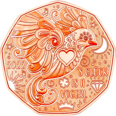 Österreich-5-Euro-Kupfer-2022-Neujahrsmünze-Glücksvogel-AV