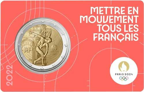 Frankreich 2 Euro 2022 - Paris 2024 - Diskuswerfer CoinCard Rot