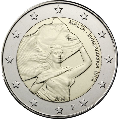 Euro Kursmünzensatz Malta 2014 mit 2 Euro Unabhänigkeit mit Münzmeisterzeichen 