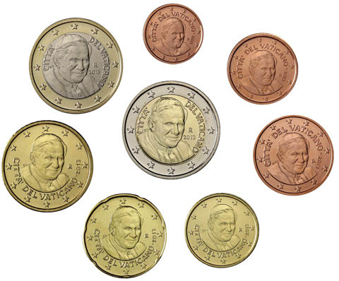 Vatikan 3,88 Euro 2013 Stgl. KMS Papst Benedikt XVI. im Folder - letzte Kursmünzen mit dem Porträt Papst Bendikt XVI 