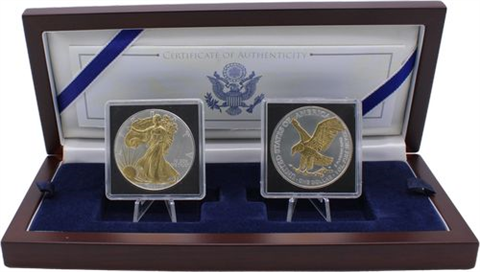 USA-2x1Dollar-2021-AGstgl-vergoldet-Eagle-Etui