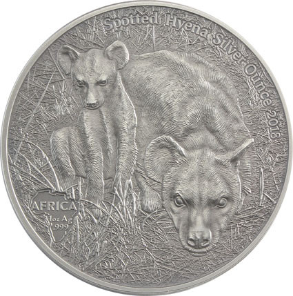 Silbermünzen Tüpfel-Hyäne Antique Finish Silbermünze 1 oz AG