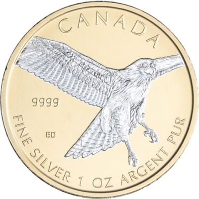 Kanada-5 Dollar-2015-AGstgl-Rotschwanzadler-FD-vergoldet-RS