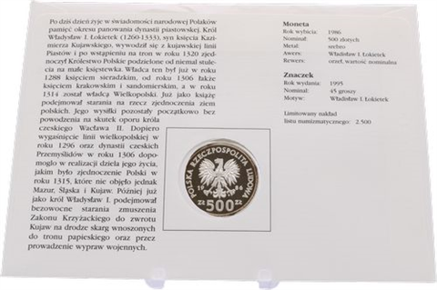 Polen-500Zloty-1986-AGpp-Lokietek-Numisbrief-RS