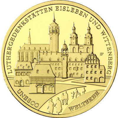 100-Eu­ro-Gold­mün­ze 2017 Lu­ther­ge­denk­stät­ten Eis­le­ben und Wit­ten­berg