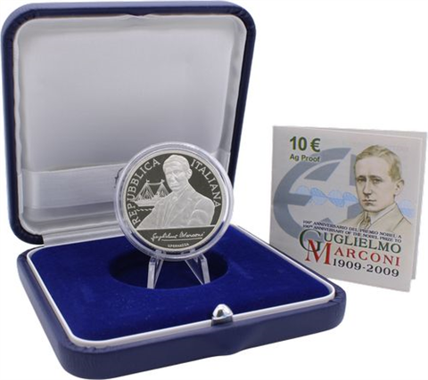 Italien-10Euro-2009-AGpp-Marconi-Etui